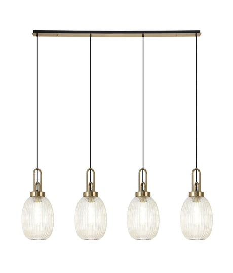 Allardyce Linear 4 Light Pendant With 20cm Almond Ribbed Glass, Brass Gold/Matt Black Champagne