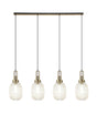 Allardyce Linear 4 Light Pendant With 20cm Almond Ribbed Glass, Brass Gold/Matt Black Champagne