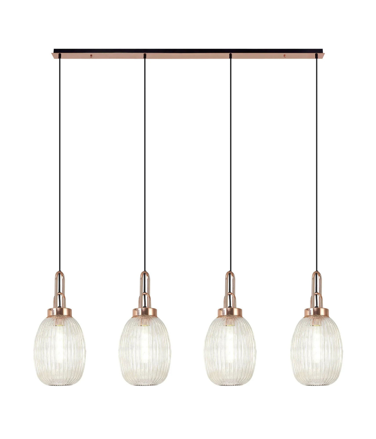 Allardyce Linear 4 Light Pendant With 20cm Almond Ribbed Glass, Copper/Matt Black Champagne