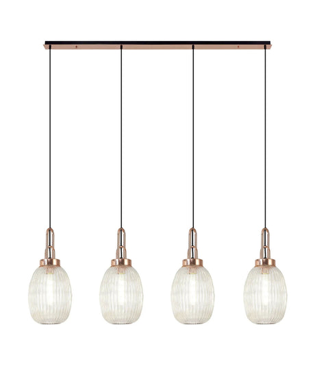Allardyce Linear 4 Light Pendant With 20cm Almond Ribbed Glass, Copper/Matt Black Champagne