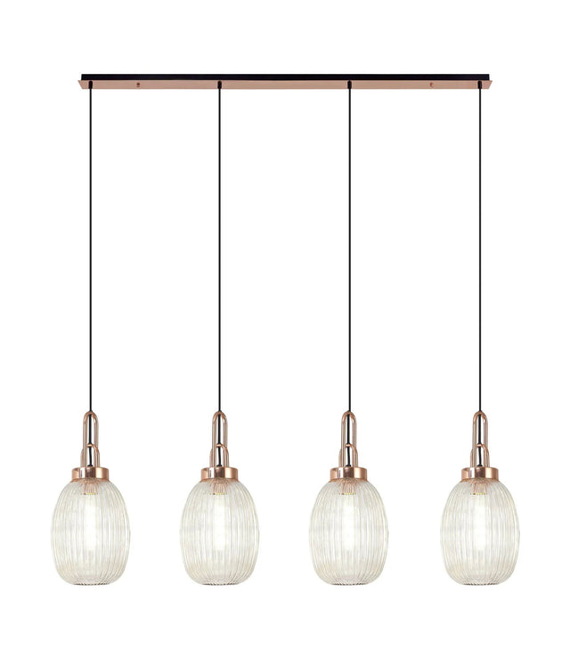 Allardyce Linear 4 Light Pendant With 20cm Almond Ribbed Glass, Copper/Matt Black Champagne