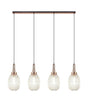 Allardyce Linear 4 Light Pendant With 20cm Almond Ribbed Glass, Copper/Matt Black Champagne