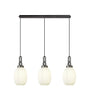 Allardyce Linear 3 Light Pendant With 20cm Almond Ribbed Glass, Aged Pewter/Matt Black Opal