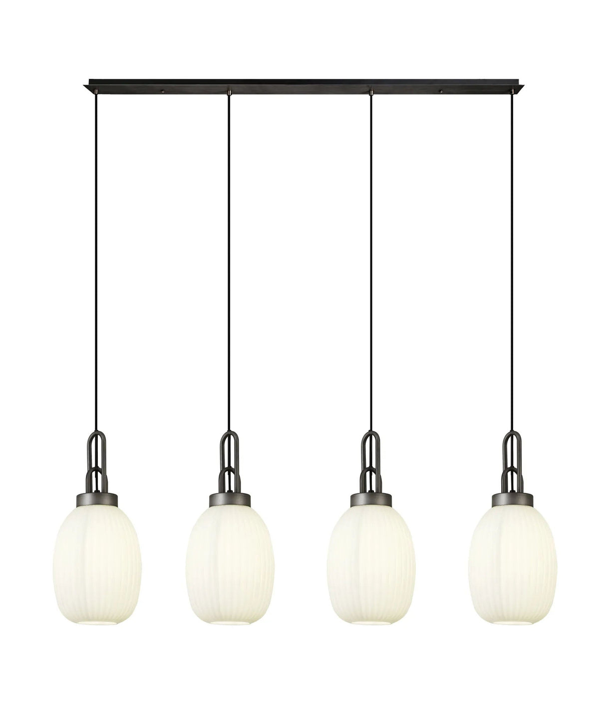 Allardyce Linear 4 Light Pendant With 20cm Almond Ribbed Glass, Aged Pewter/Matt Black Opal