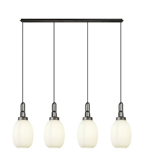 Allardyce Linear 4 Light Pendant With 20cm Almond Ribbed Glass, Aged Pewter/Matt Black Opal