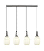 Allardyce Linear 4 Light Pendant With 20cm Almond Ribbed Glass, Aged Pewter/Matt Black Opal
