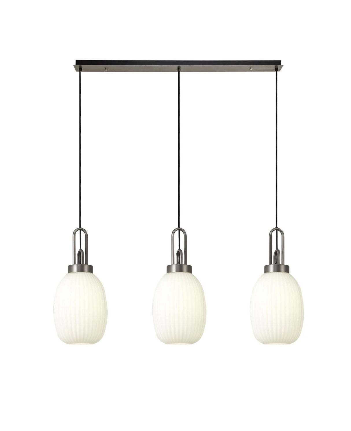 Allardyce Linear 3 Light Pendant With 20cm Almond Ribbed Glass, Antique Silver/Matt Black Opal