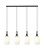 Allardyce Linear 4 Light Pendant With 20cm Almond Ribbed Glass, Black Chrome/Matt Black Opal