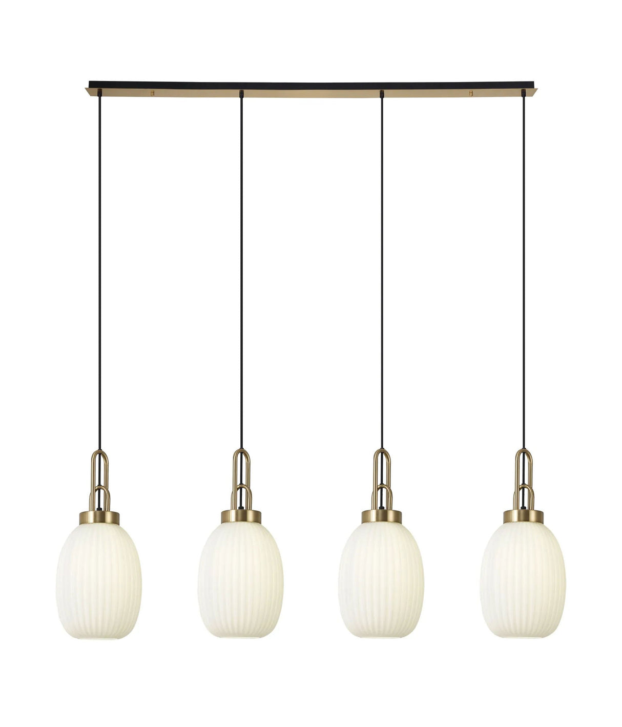 Allardyce Linear 4 Light Pendant With 20cm Almond Ribbed Glass, Brass Gold/Matt Black Opal