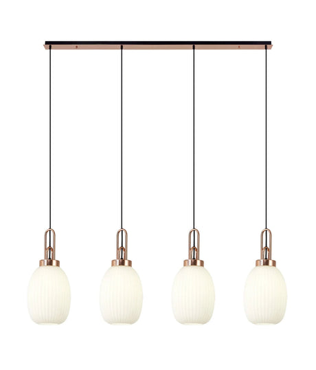 Allardyce Linear 4 Light Pendant With 20cm Almond Ribbed Glass, Copper/Matt Black Opal