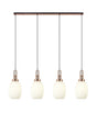 Allardyce Linear 4 Light Pendant With 20cm Almond Ribbed Glass, Copper/Matt Black Opal