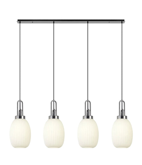 Allardyce Linear 4 Light Pendant With 20cm Almond Ribbed Glass, Polished Nickel/Matt Black Opal