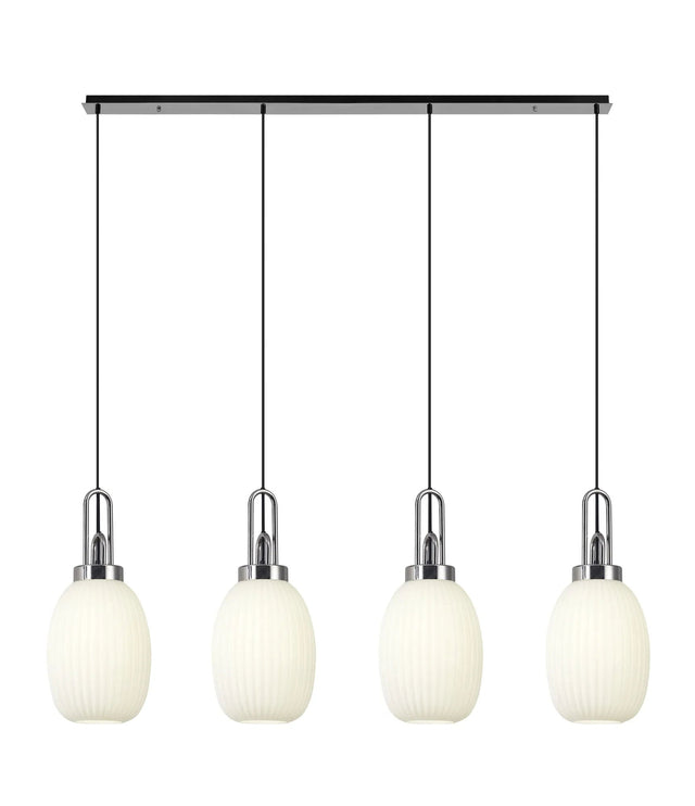 Allardyce Linear 4 Light Pendant With 20cm Almond Ribbed Glass, Polished Nickel/Matt Black Opal