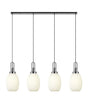 Allardyce Linear 4 Light Pendant With 20cm Almond Ribbed Glass, Polished Nickel/Matt Black Opal