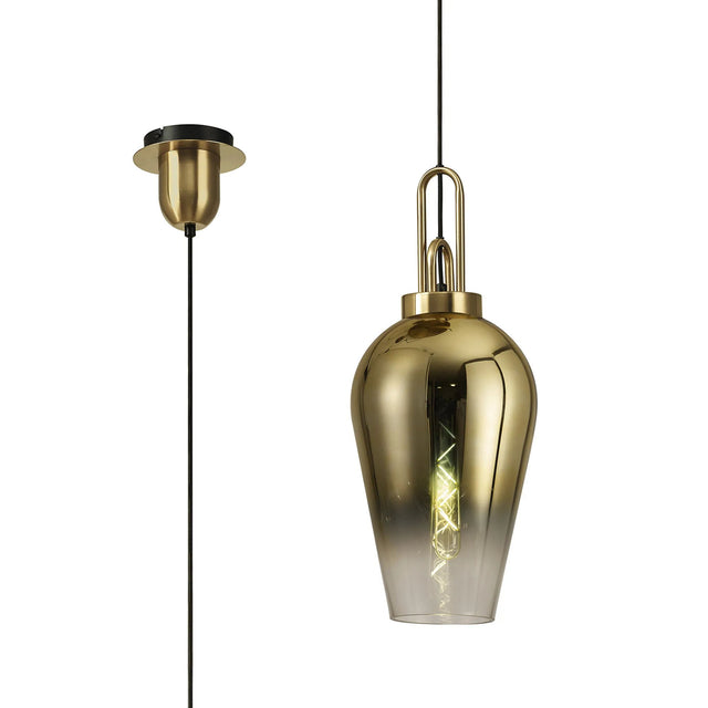 Allardyce 1 Light Pendant E27 With 23cm Pear Glass, Brass Gold/Matt Black/Clear