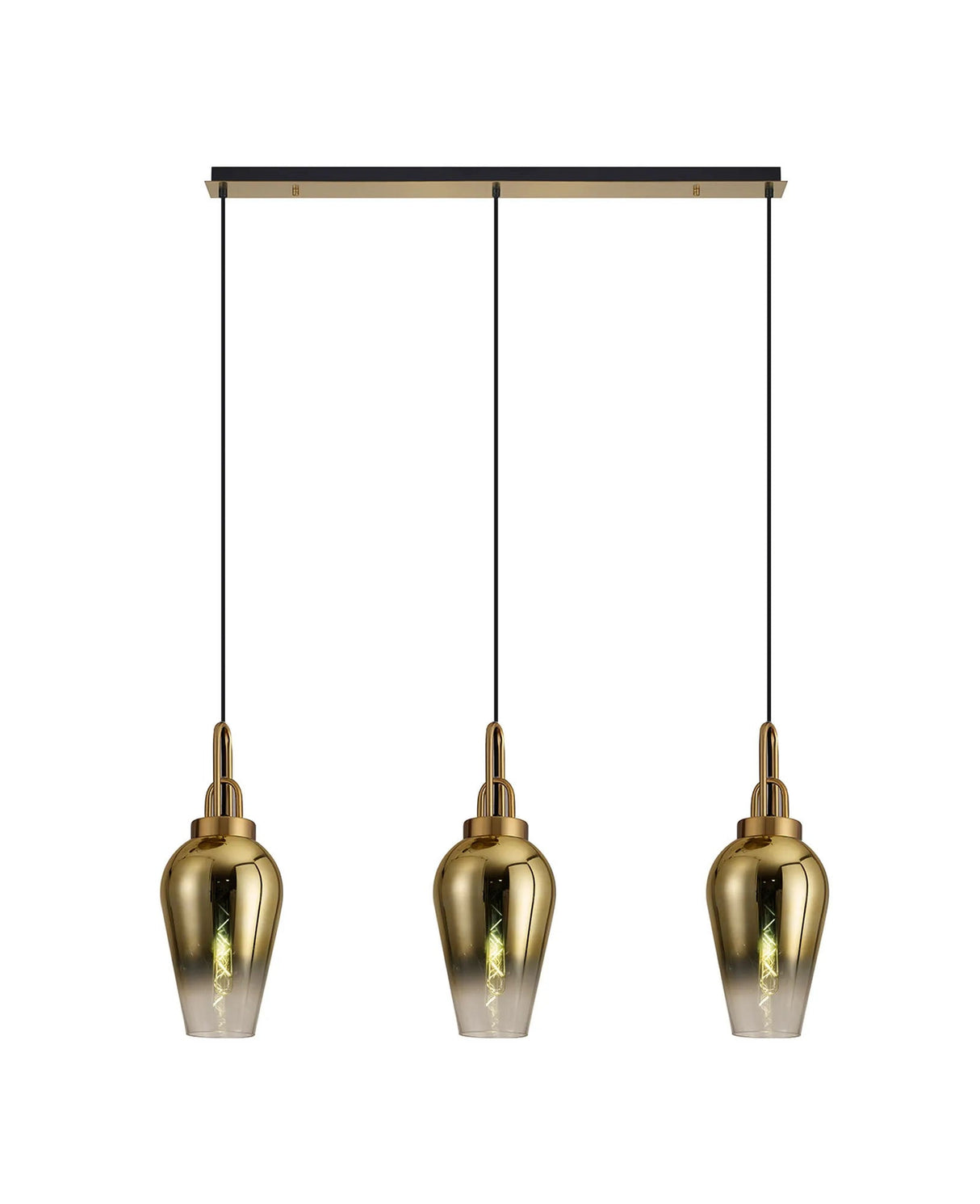 Allardyce Linear 3 Light Pendant E27 With 23cm Pear Glass, Brass Gold/Clear Brass Gold/Matt Black
