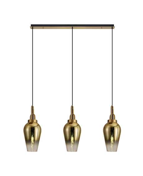 Allardyce Linear 3 Light Pendant E27 With 23cm Pear Glass, Brass Gold/Clear Brass Gold/Matt Black
