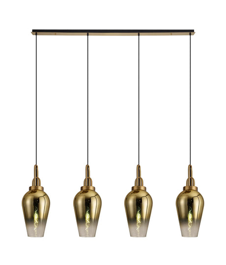 Allardyce Linear 4 Light Pendant E27 With 23cm Pear Glass, Brass Gold/Clear Brass Gold/Matt Black