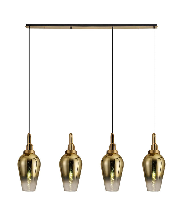 Allardyce Linear 4 Light Pendant E27 With 23cm Pear Glass, Brass Gold/Clear Brass Gold/Matt Black