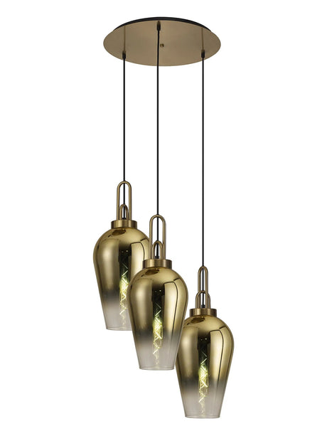 Allardyce Round 3 Light Pendant With 23cm Pear Glass, Brass Gold/Matt Black Brass Gold/Clear