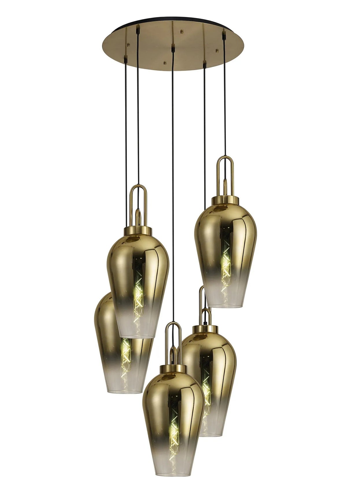 Allardyce Round 5 Light Pendant With 23cm Pear Glass, Brass Gold/Matt Black Brass Gold/Clear