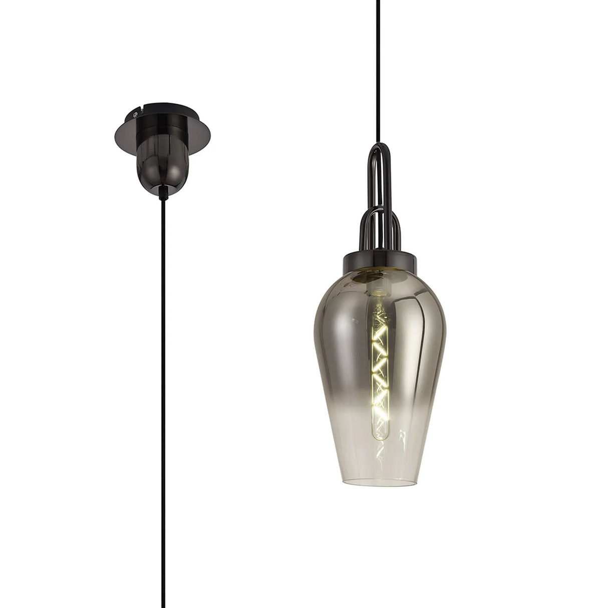 Allardyce 1 Light Pendant E27 With 23cm Pear Glass, Black Chrome/Matt Black/Smoked/Clear