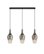Allardyce Linear 3 Light Pendant E27 With 23cm Pear Glass, Smoked/Clear Black Chrome/Matt Black