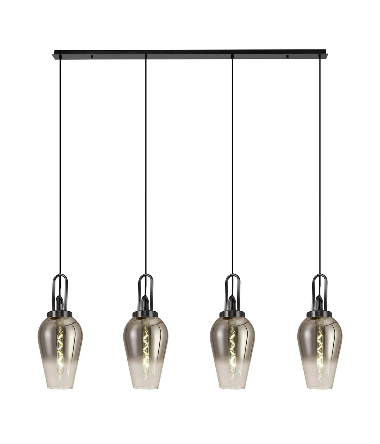 Allardyce Linear 4 Light Pendant E27 With 23cm Pear Glass, Smoked/Clear Black Chrome/Matt Black