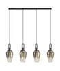 Allardyce Linear 4 Light Pendant E27 With 23cm Pear Glass, Smoked/Clear Black Chrome/Matt Black