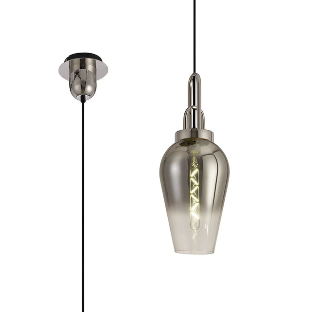 Allardyce 1 Light Pendant E27 With 23cm Pear Glass, Polished Nickel/Matt Black/Smoked/Clear