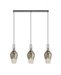 Allardyce Linear 3 Light Pendant E27 With 23cm Pear Glass, Smoked/Clear Polished Nickel/Matt Black
