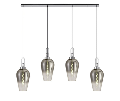 Allardyce Linear 4 Light Pendant E27 With 23cm Pear Glass, Smoked/Clear Polished Nickel/Matt Black