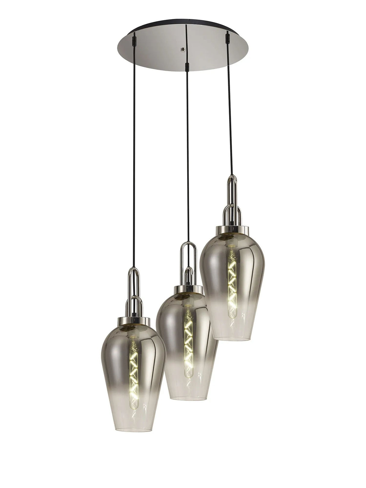 Allardyce Round 3 Light Pendant With 23cm Pear Glass, Polished Nickel/Matt Black Smoked/Clear