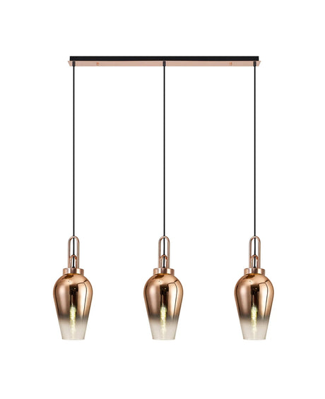 Allardyce Linear 3 Light Pendant E27 With 23cm Pear Glass, Copper/Clear Copper/Matt Black