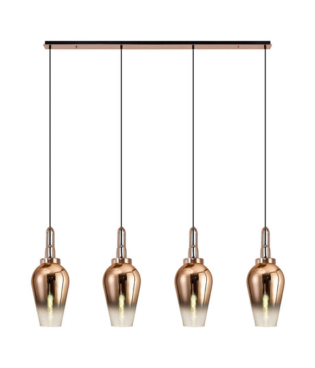 Allardyce Linear 4 Light Pendant E27 With 23cm Pear Glass, Copper/Clear Copper/Matt Black