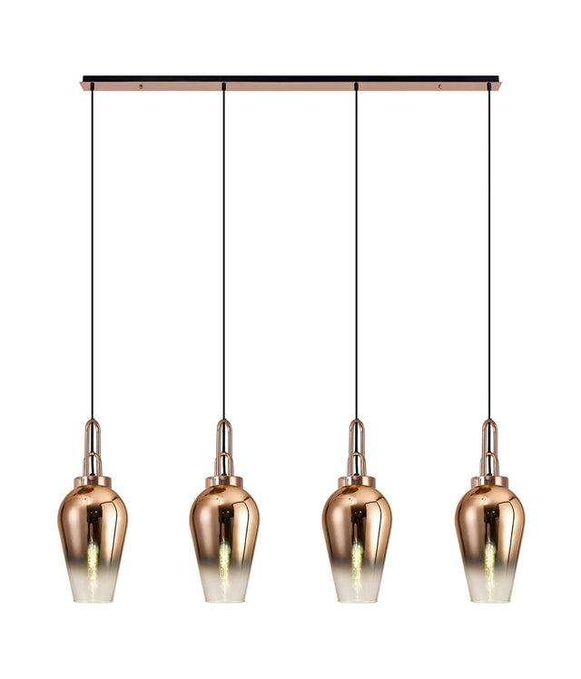 Allardyce Linear 4 Light Pendant E27 With 23cm Pear Glass, Copper/Clear Copper/Matt Black