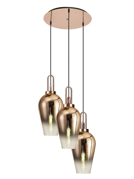 Allardyce Round 3 Light Pendant With 23cm Pear Glass, Copper/Matt Black Copper/Clear