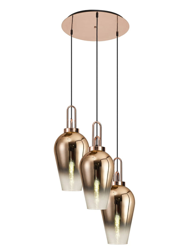 Allardyce Round 3 Light Pendant With 23cm Pear Glass, Copper/Matt Black Copper/Clear