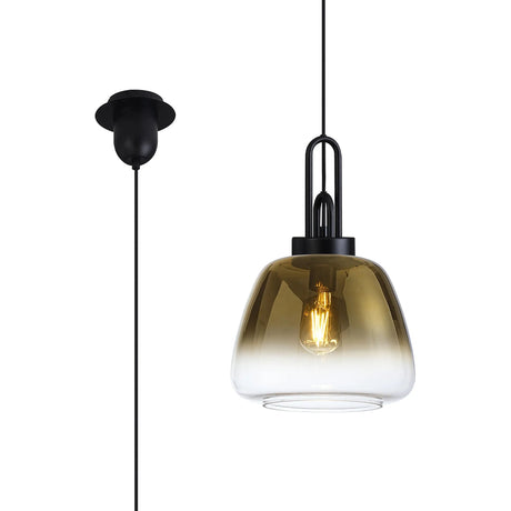 Allardyce 1 x E27 Pendant With 28cm Trapezium Glass, Matt Black/Brass Gold