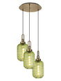 Allardyce 2m Round Pendant 3 x E27 With 20cm Tubular Ribbed Glass, Brass Gold/Green/Matt Black