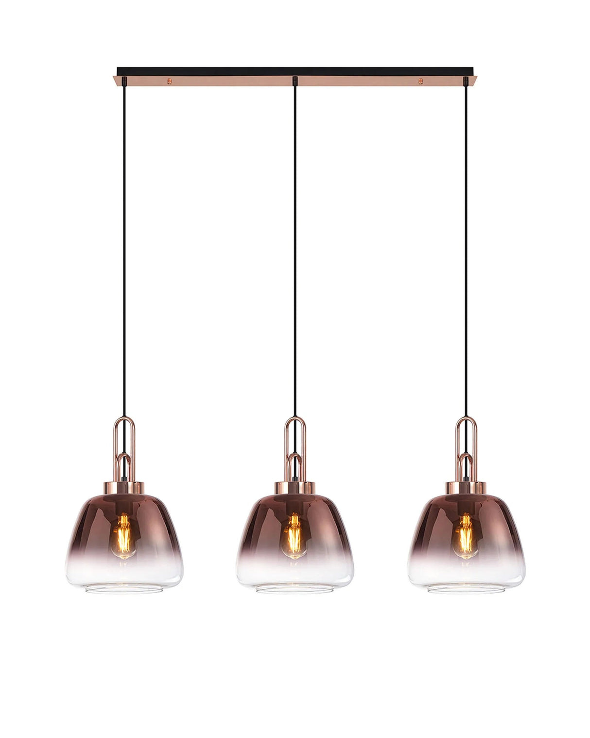 Allardyce Linear Pendant 3 x E27 With 28cm Trapezium Glass, Copper/Clear/Matt Black