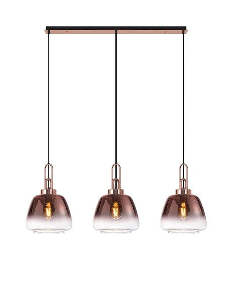 Allardyce Linear Pendant 3 x E27 With 28cm Trapezium Glass, Copper/Clear/Matt Black