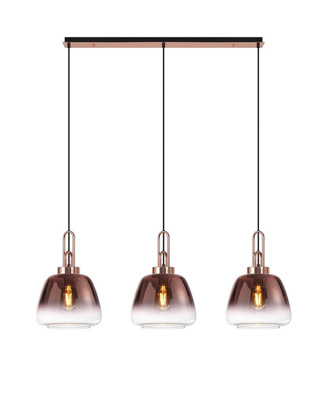 Allardyce Linear Pendant 3 x E27 With 28cm Trapezium Glass, Copper/Clear/Matt Black