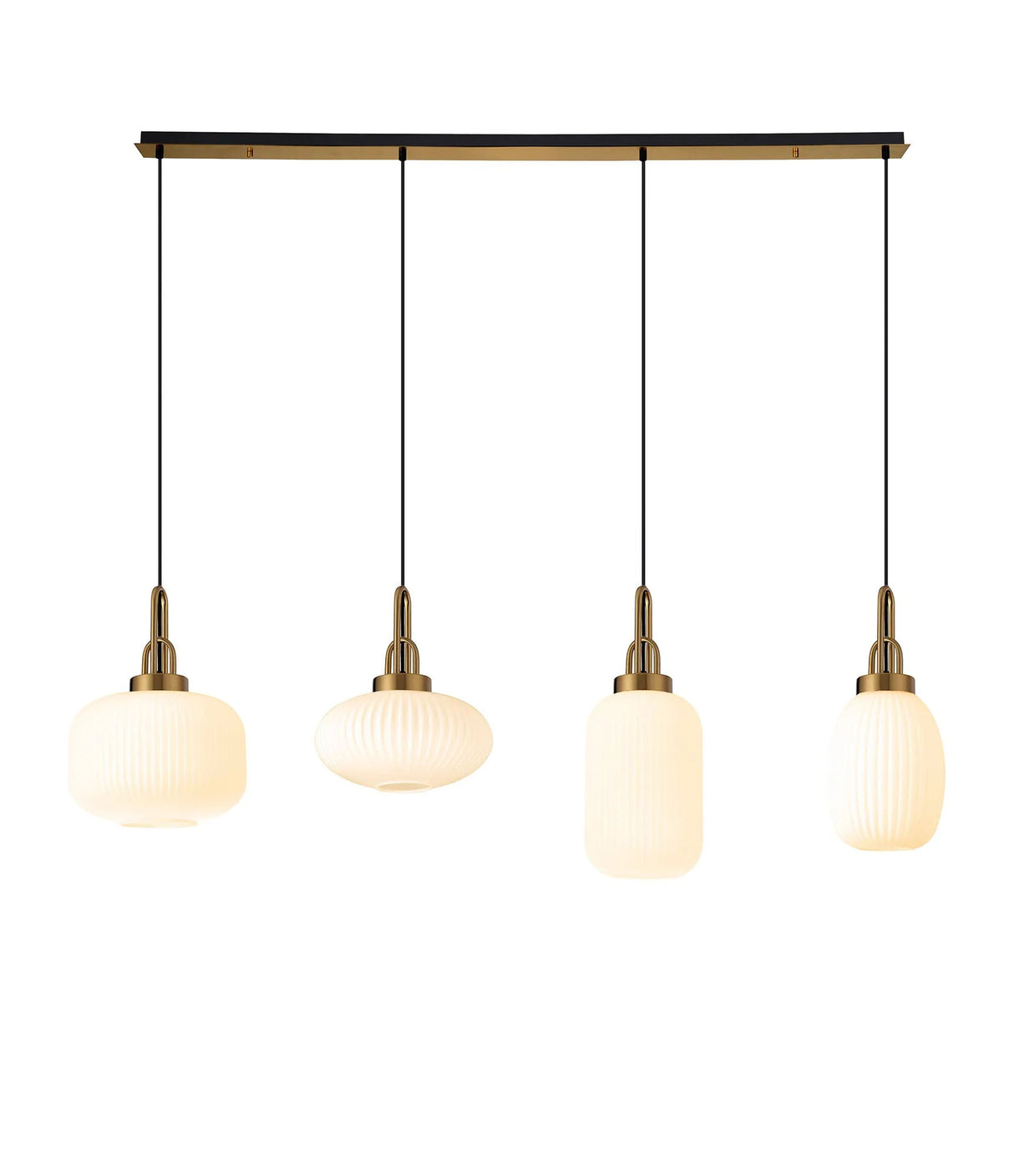 Allardyce Linear Pendant 4 x E27 With Various Glasses, Brass Gold/Opal/Matt Black