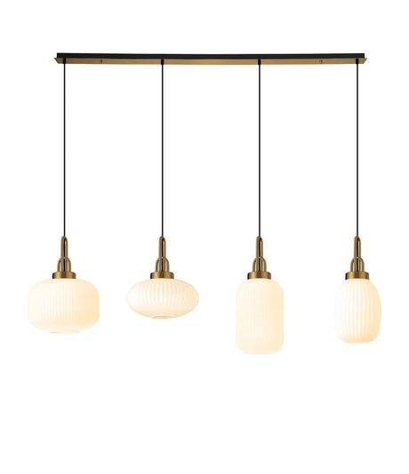 Allardyce Linear Pendant 4 x E27 With Various Glasses, Brass Gold/Opal/Matt Black