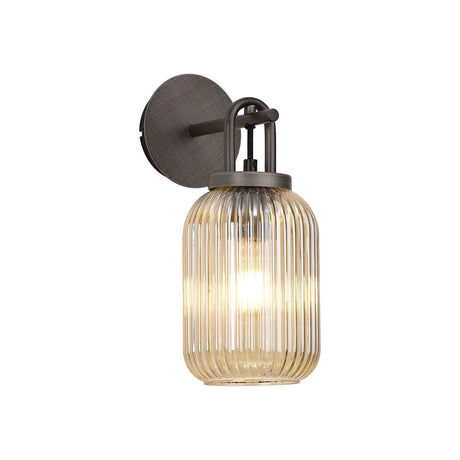Allardyce Wall Light Switched, 1 x E27, Aged Pewter With 14cm Tubular Ribbed Glass, Champagne
