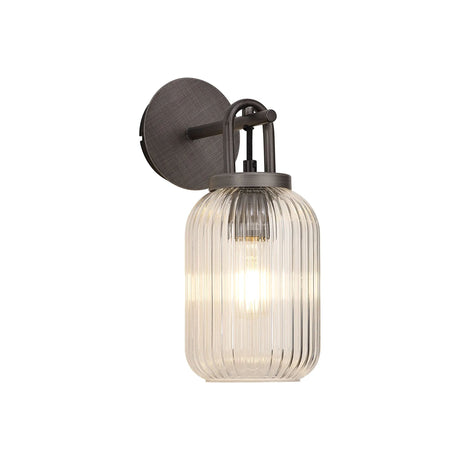 Allardyce Wall Light Switched, 1 x E27, Aged Pewter With 14cm Tubular Ribbed Glass, Clear