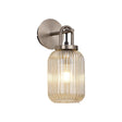 Allardyce Wall Light Switched, 1 x E27, Antique Silver With 14cm Tubular Ribbed Glass, Champagne