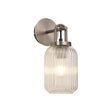 Allardyce Wall Light Switched, 1 x E27, Antique Silver With 14cm Tubular Ribbed Glass, Clear