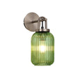 Allardyce Wall Light Switched, 1 x E27, Antique Silver With 14cm Tubular Ribbed Glass, Green